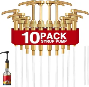 10 Pcs Gold Coffee Syrup Pump, Compatible with 25.4 Oz/750ml Bottles, Syrup Dispenser Pumps Great for Home & Coffee Bar Drinking Mixes, Tea, Beverage, Cocktails Plastic