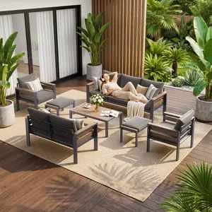 Lilypelle 7-Piece/5-Piece/4-Piece Aluminum Patio Furniture Set, Outdoor Sectional Sofa with Weather Resistant Cushions & Coffee Table, Modern Metal Patio Conversation Set for Backyard, Garden, Poolside summergarden