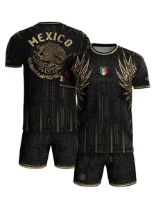 Mexico Soccer Jersey Aztec Warrior Feather Design, Grit Son Sport Tee, All Season Fitted Regular Length Top, Football Kits