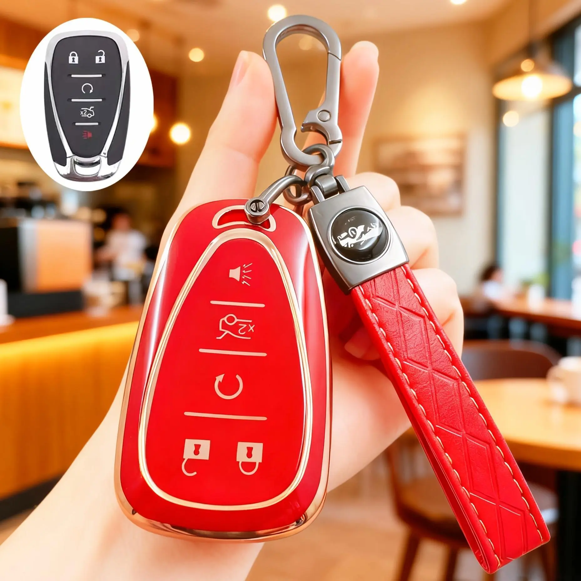 Car Key Case with Keychain for Chevrolet Camaro ZL1 LT1 RS SS Convertible, for Chevrolet Traverse RS Cruze Trax Malibu Volt Bolt Equinox Blazer Trax Etc 5 Button Car Remote Smart Key Full Protector Cover, Durable Soft TPU Car Key Shell & Keychain