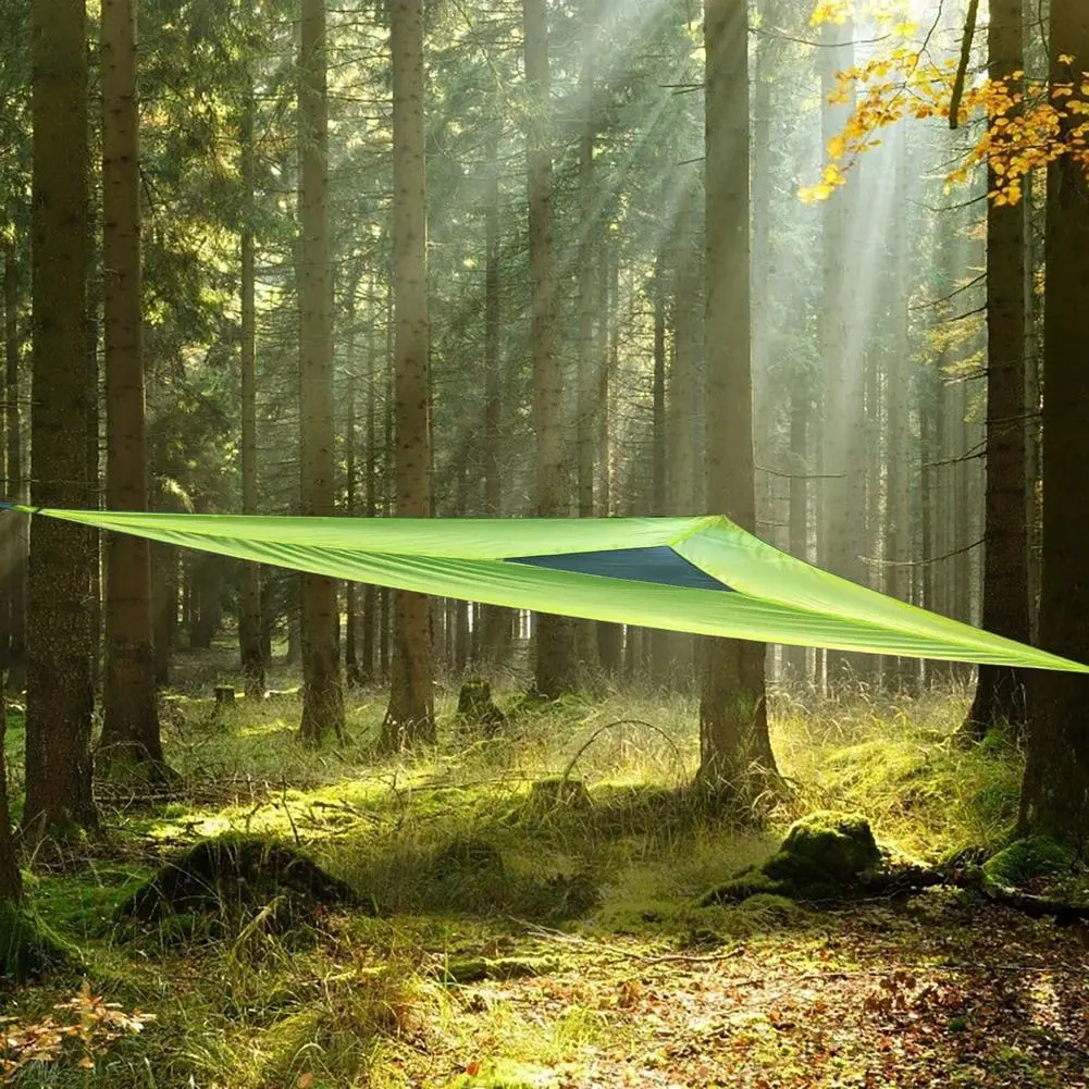 Triangle Hammock 3 Point, 13ft Camping Hammock, 1100 lbs Capacity Durable Portable Outdoor Travel Hammock with 3 Ratchet Tie Down Straps, Mesh Pockets & Storage Bag for 2-4 Person Family