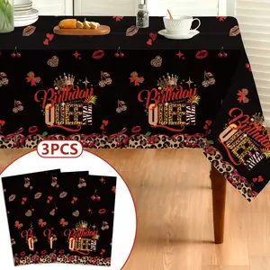 3-Pack Birthday Queen Tablecloth Set, & Leopard Print Design, Perfect for Women's Birthday Party Decoration Needs
