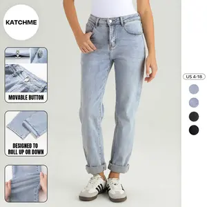 KatchMe Women's Street Mid-Rise Tapered Jeans, Relaxed Fit Soft Pants, Going Out Outfit for Lady, Chic Casual Streetwear, Stretchy Wrinkle-Resistant Denim Trousers, Durable Womenswear (2)