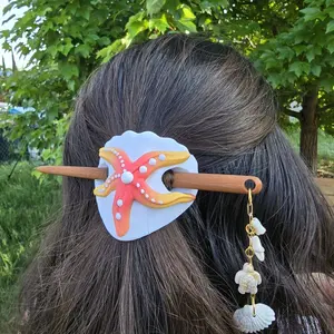 Starfish Coastal Hair Pin  Beachy Bun Holder with Shell Charm