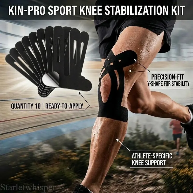 10 Pcs Precut Kinesiology Tape for Knees, Knee Support & Stability, Pain Relief Athletic Tape, Waterproof Elastic Breathable Hypoallergenic Latex‑Free Tape for Basketball & Training