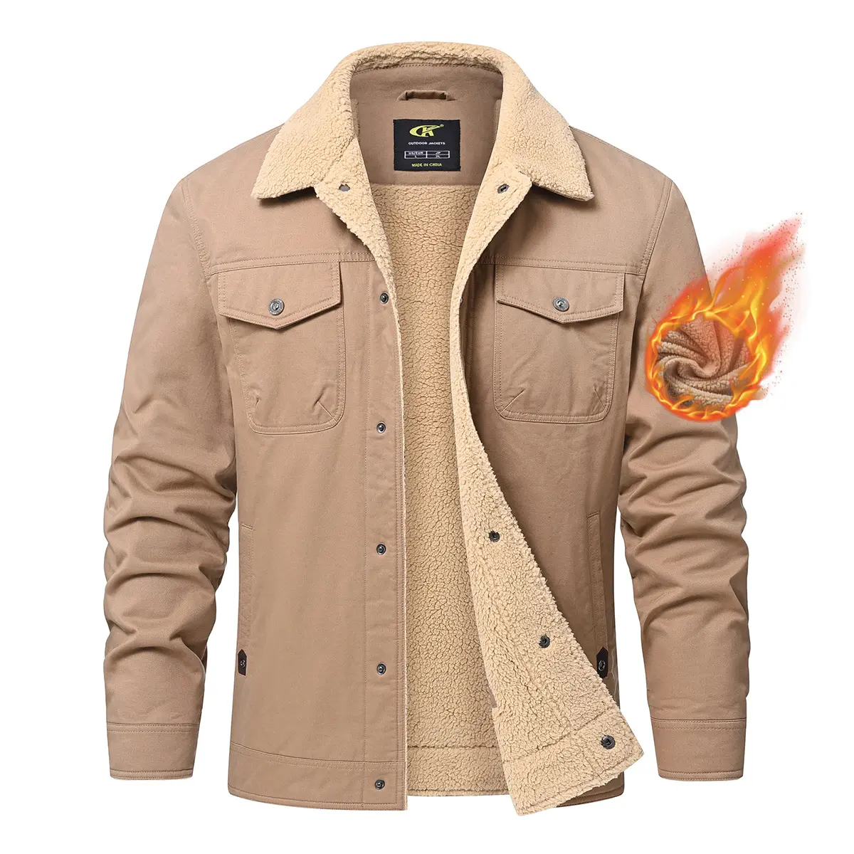 Mens Winter Sherpa Lined Jacket 6 Pockets Fleece Trucker Work Coat | thick thermal cotton warm,multi pocket,adjustable snap,fashion casual trucker outerwear,windbreaker utility barn chore jacket
