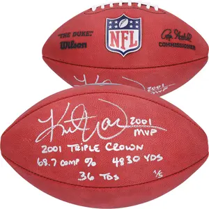 Kurt Warner St. Louis Rams Autographed Duke Full Color Football with Multiple Inscriptions - Limited Edition #1 of 5 - Fanatics Authentic Certified
