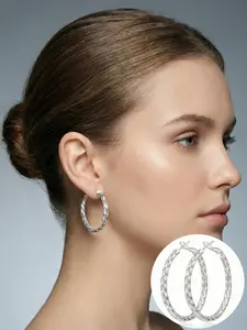 30/40/50mm Women's Twisted Silver Color Hoop Earrings, Lightweight Braided Large Circle Earrings, Hypoallergenic Fashion Jewelry