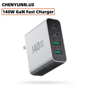140W GaN Fast Charger 4-Port Charging Station Hub 4-in-1 Portable Wall plug Multi port Type C Charging block for Laptop Adapter,MacBook Pro/Air, iPad , Galaxy S23,Dell XPS 13,Note 20/10+, iPhone,Steam Deck and More Grey