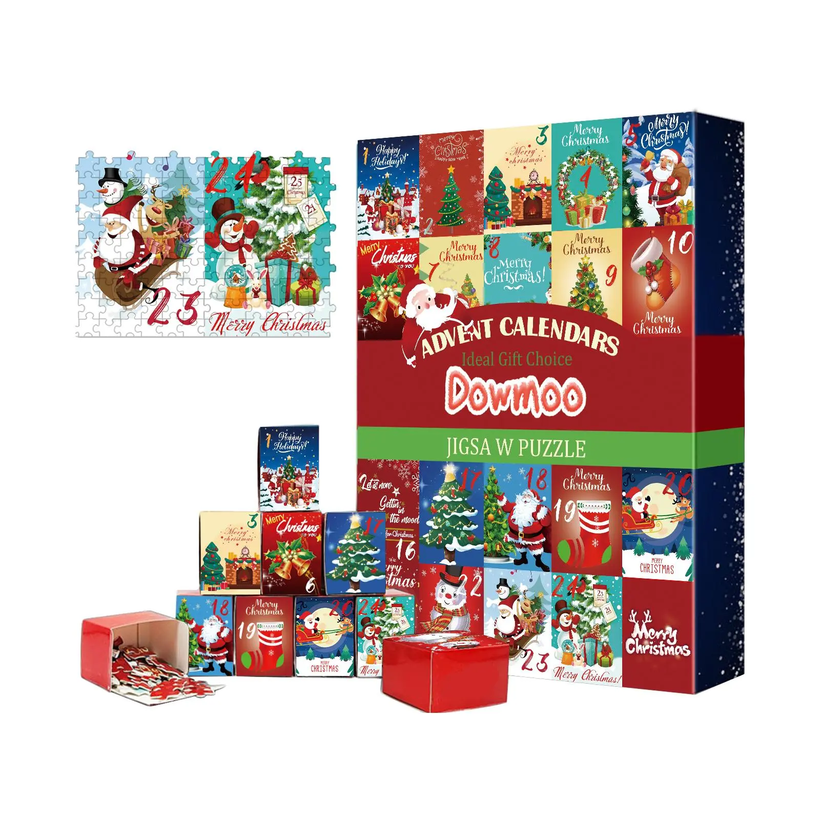 Dowmoo Christmas Paper Advent Calendar Jigsaw Puzzle Boxed Set - Creative Surprise Countdown Box, Holiday DIY Toy with Jigsaw Pieces for Family Activities