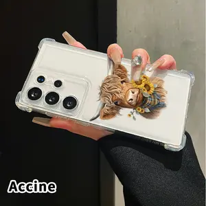 Phone Case for Samsung Galaxy S25 S24 S23 Plus FE S22 Ultra Sunflower - Highland Cow Pattern Premium Non-Yellowing Cover Casing Clear Protective Four Corners Air Cushion Anti-drop