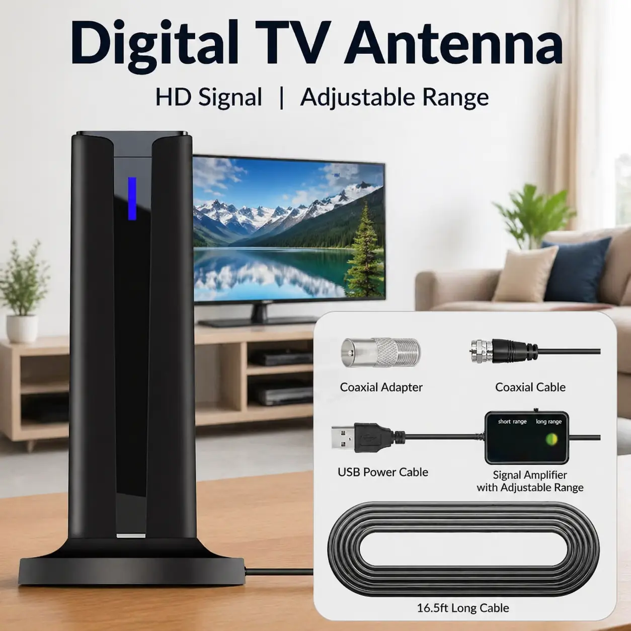 Strong Magnetic Indoor HD TV Antenna 6000 Miles 25DBI Digital  for Smart   with 3M-Stick Base, 360°&Long Range Reception 4k 1080p for Local Channels
