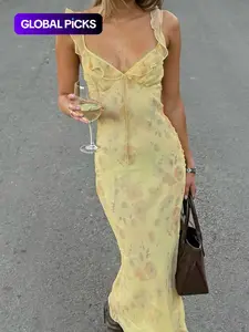 Women's Floral Print Dress, Elegant Y2K Sleeveless Dress for Party Club Dating Wear, Ladies Summer Clothes, Lightweight Floral Dress