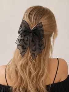 Gothic Bow Lace Embroidered Bat Hair Clip, Perfect Halloween Accessory, Ideal Gift for Women, Daily Wear Fashion Jewelry