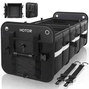 Car Trunk Organizer with 3 Compartments, Foldable Storage Organizer for SUV & Car, Outdoor Style, Medium Size, Black