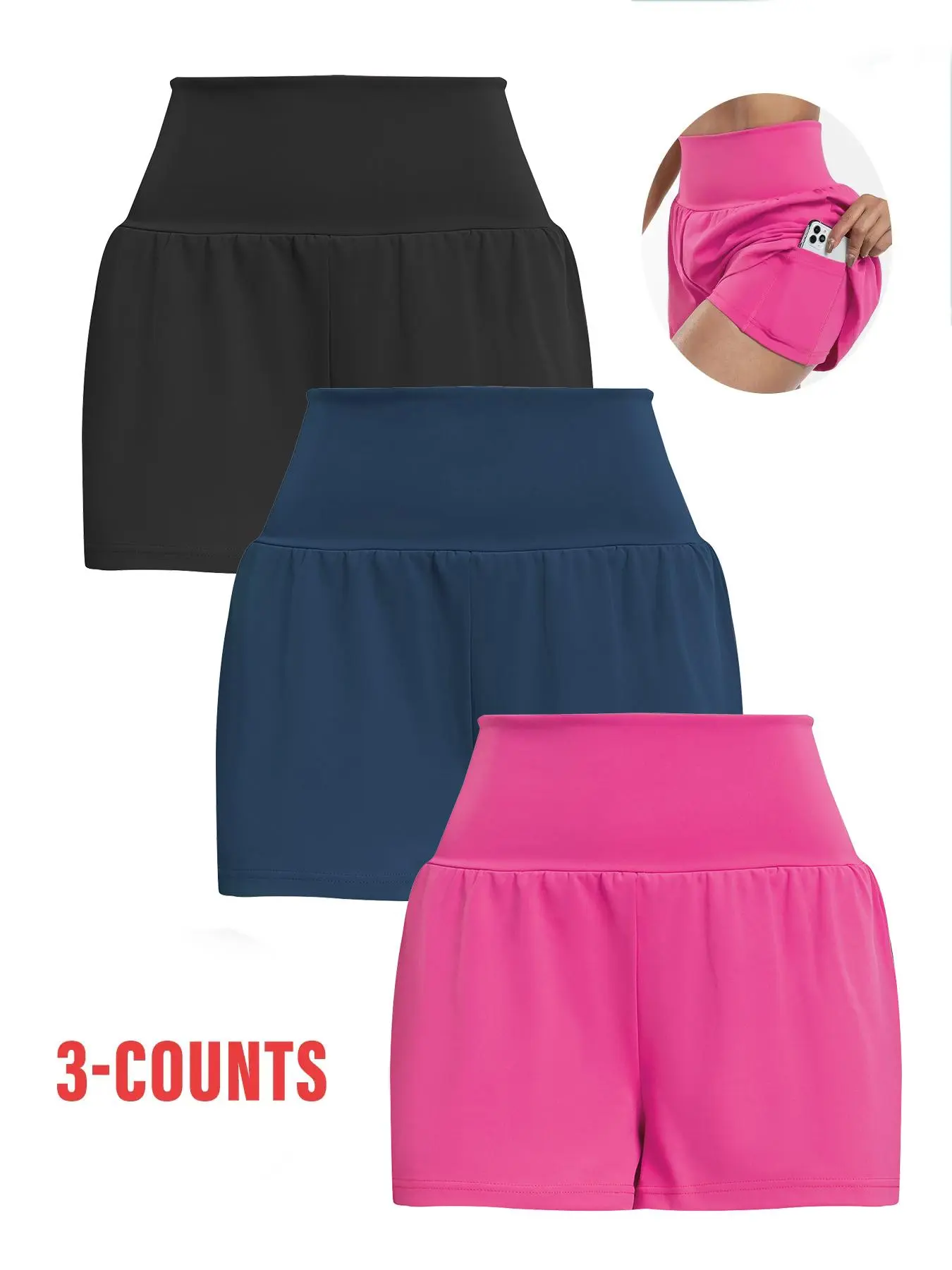 Women's 2 in 1 High Waist Sports Shorts, Gym Shorts, Gym Training Shorts, Casual Pocket Design Shorts for Yoga Gym Workout Running, Ladies Sportswear for Summer, Lightweight High Stretch Shorts