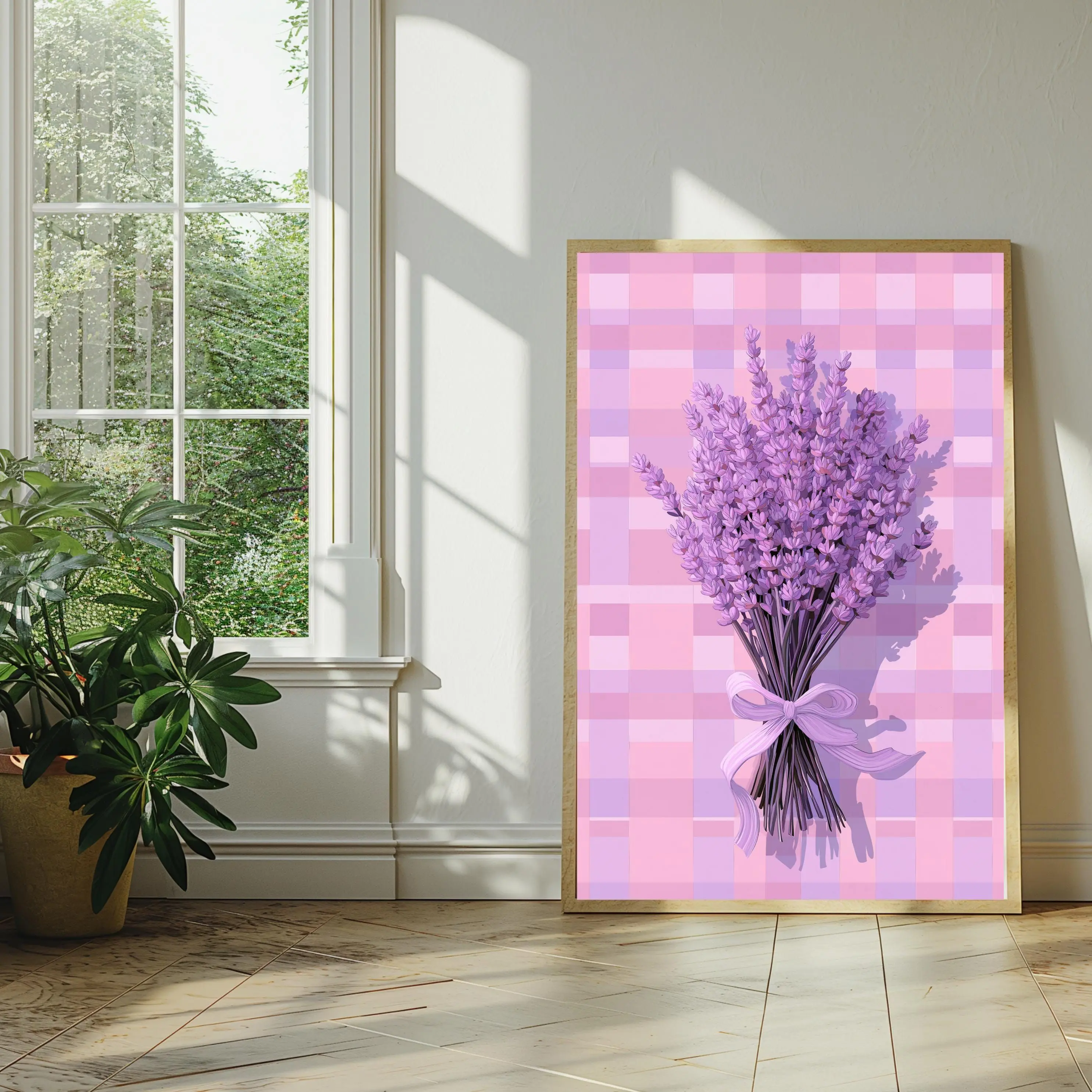 [SALE UP TO 40%] [Unframed] Flower Print-Kitchen Prints, Kitchen Gift, Checkered, Pastel Wall Art, Vintage Floral Print, Pink Prints, Retro Floral Poster, Pink Prints