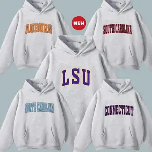 Vintage College Team Graphic Tees Hoodie, Unisex Pullover Sweatshirt, Classic Campus Sport Style, Cozy Fall Outfit, Perfect Gift for Men and Women – LSU, Auburn, Carolina, UConn