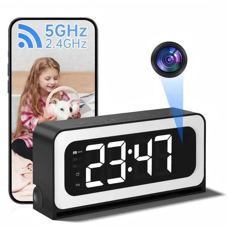 2K Smart Digital Clock Camera, Full-Color Night Vision, Dual-Band WiFi (2.4GHz-5GHz), 2-Way Audio, Privacy Mode, Real-Time Home Security Monitor Monitoring Device