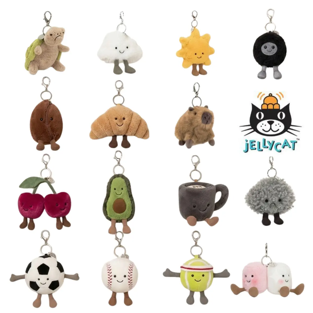Jellycat Collectible Plush Keychain - Cute Animal or Food-Themed Soft Charm, Hanging Pendant for Backpacks, Car Keys, Gift Item