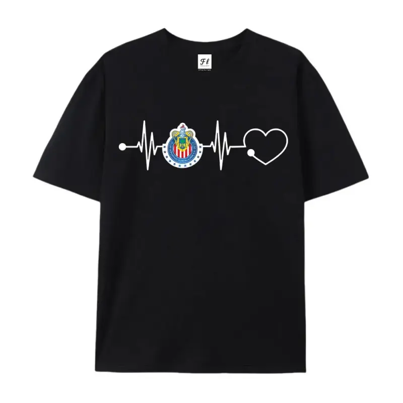 Graphic T-shirt Chivas De Guadalajara Mexican Football Team Heart and Animal Print T-Shirt - Men's Black Cotton Short Sleeve Crew Neck |     soccer fan shirt, Liga MX, streetwear, casual fit, breathable cotton, sports style, TikTok trending, outfit inspo