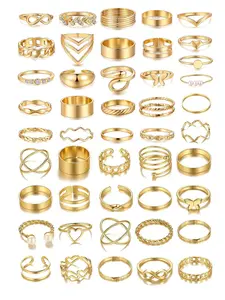 47 Pcs Gold Knuckle Ring Set for Women, Chunky Stackable Finger Midi Rings, Silver Simple Stacking Cute Rings Pack Trendy Stuff Jewelry Christmas Gift