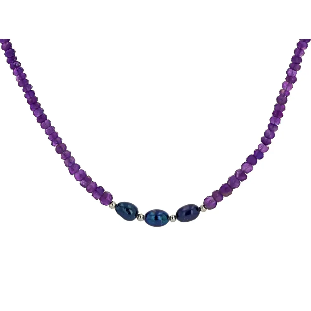 JTV Natural Amethyst Crystals Beaded Necklace - Rhodium-Plated Sterling Silver, 80.00ctw