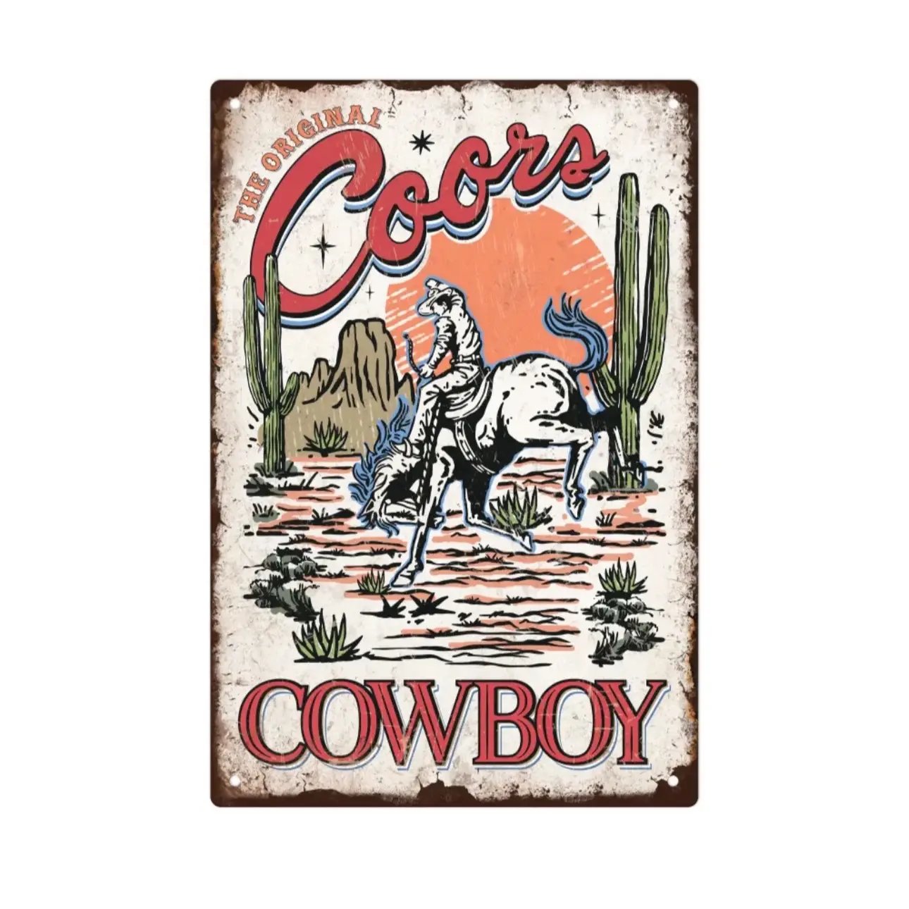 Vintage the original Coors cowboy metal sign