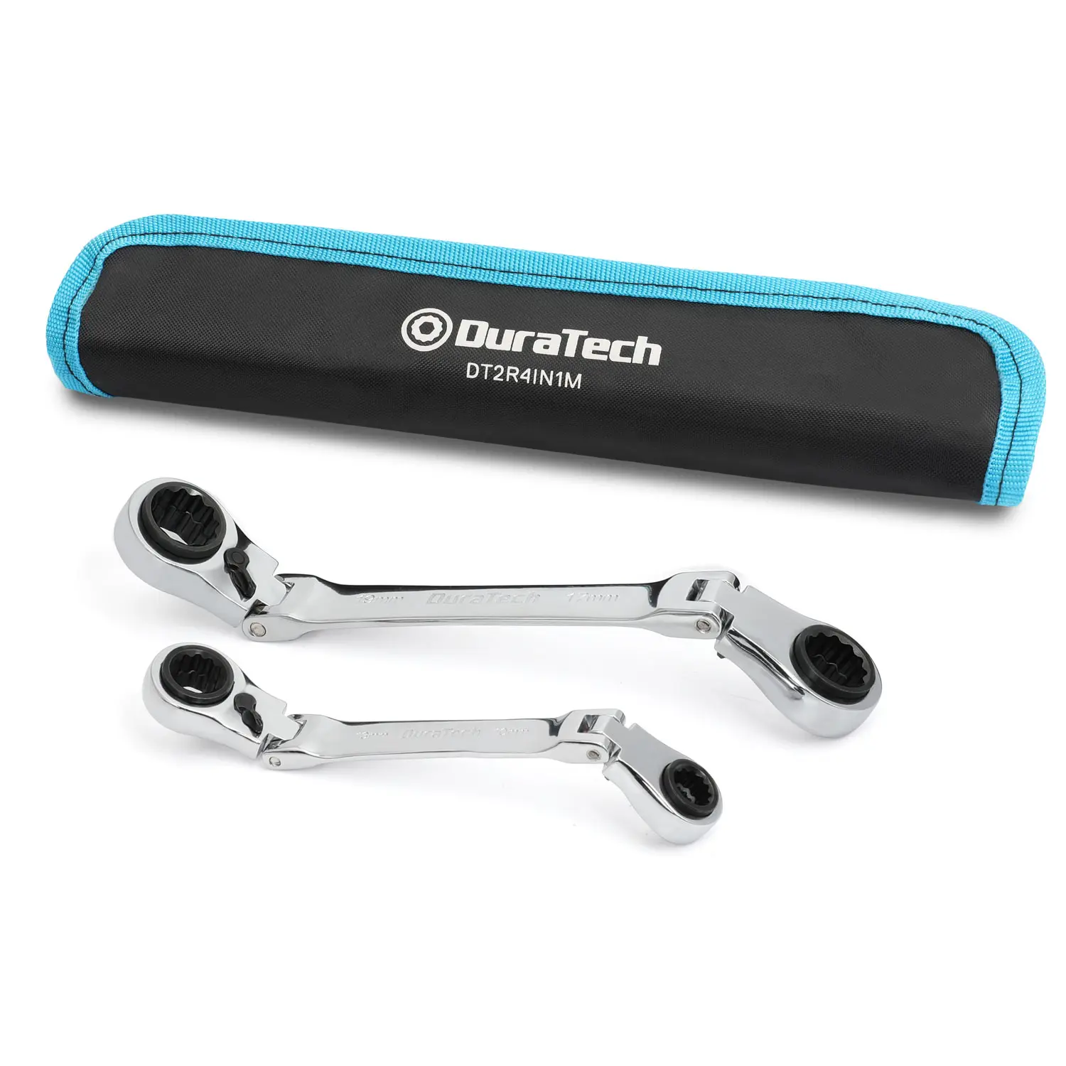 #backtoschool DURATECH 4-in-1 Flex-Head Reversible Ratcheting Box Wrench Set, 2-Piece, 12 Point, CR-V Steel, with Rolling Pouch