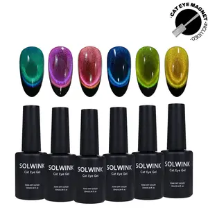 SOLWINK HEMA FREE TPO FREE Dopamine Cat Eye Gel Nail Polish Set - 6 Multicolored Glitter Colors, 10ml/0.34 fl oz, Safe for Natural Nails, UV Gel Nail Art, DIY Home - Daily Gift Cosmetic