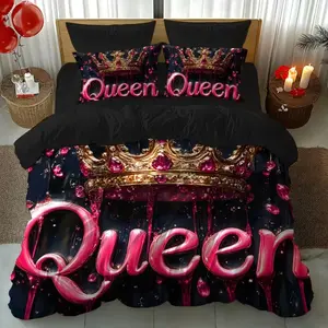 Queen Design Theme Bedding Set, Soft Plush Digital Print Sheet Cover Kit, No Filling Fabric, Comfortable for Bedroom Hotel Use, Bedroom Decor