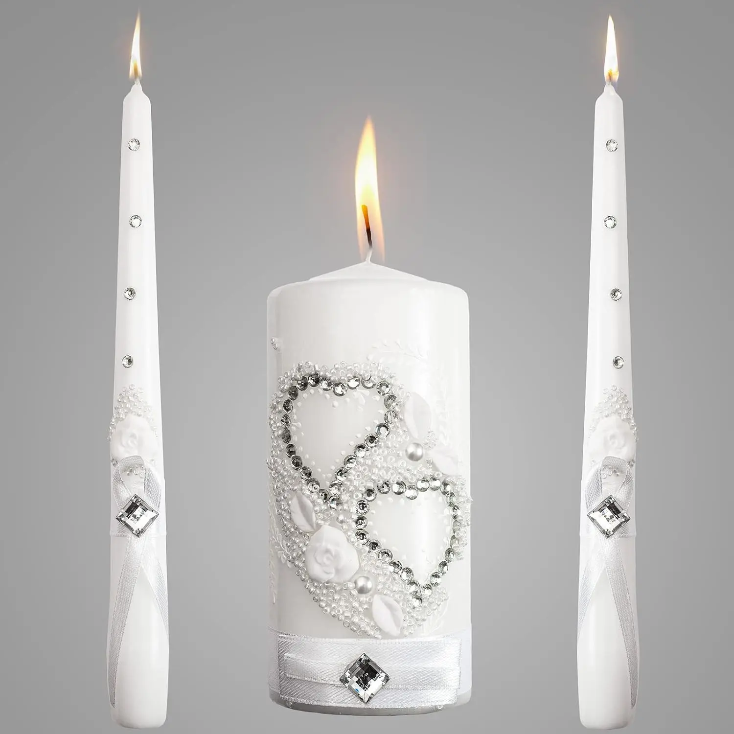 Wedding Ceremony Candles Set - 6" Pillar, 10" Taper Candles with Faith Hope Love Design for Wedding Party Decoration