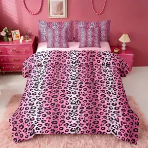 Hot Pink Leopard 7 Piece Bedding Set ,Cheetah Fur Print Comforter Set with Sheets Teens Leopard Stripes Bed in a Bag Toddler Wildlife Bed Set