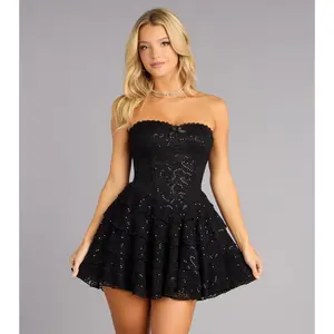 Midnight Flirt Lace Up Mini Dress