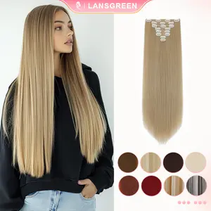 Lansigreen 8pcs Clip in Hair Extensions 26inch 130g Long Straight Synthetic Hairpiece and Secure Clip Lightweight, Silky & Blends for Women Summer Vibes