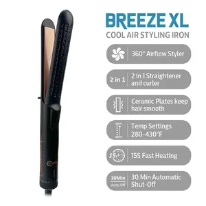 Breeze XL Cool Air Styling Iron - 360° Airflow Styler with Ceramic Plates, 280-430°F Temp Settings, 15S Fast Heating, 30 Min Auto-Off