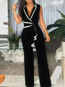 Women's Fashion V-Neck Elegant Sleeveless Slim Fit Jumpsuit, Wide Leg Pants A2053, New Arrival European and American Style