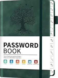 Password Book with Alphabetical Tabs, 4.5"x5.9"Small Pocket Password Keeper Book, 160 Pages/100GSM Hardcover Notebook (Green)