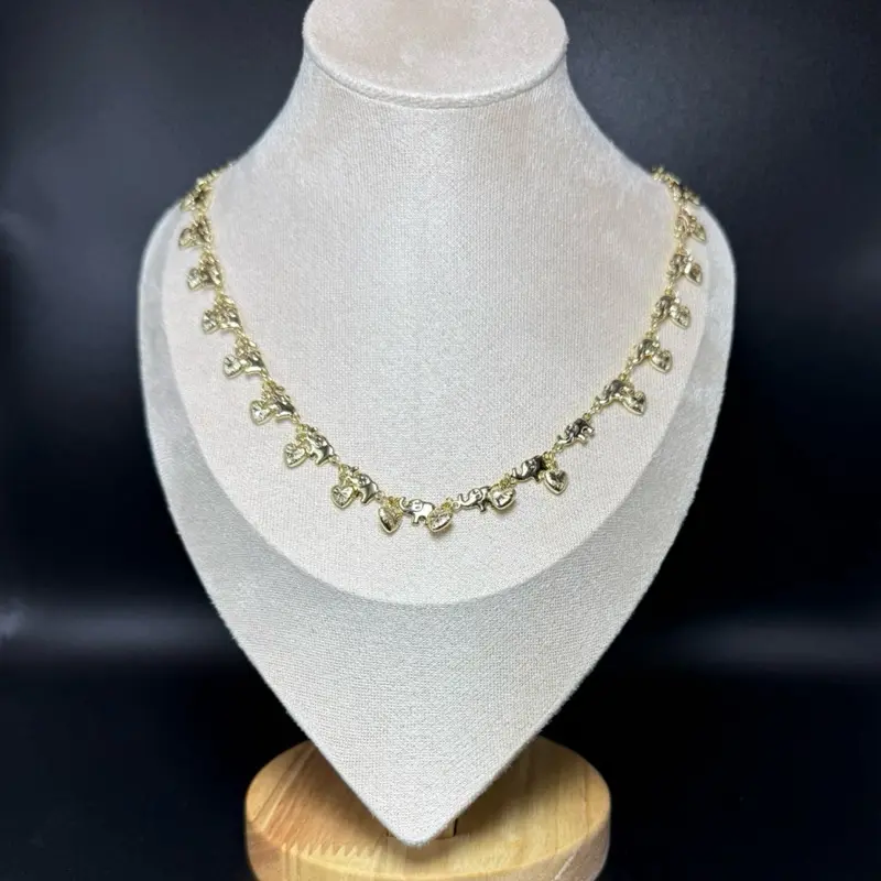 Gold Plated Heart and Elephant Charms Necklace, 18 Inches Long, with Gold-tone Design