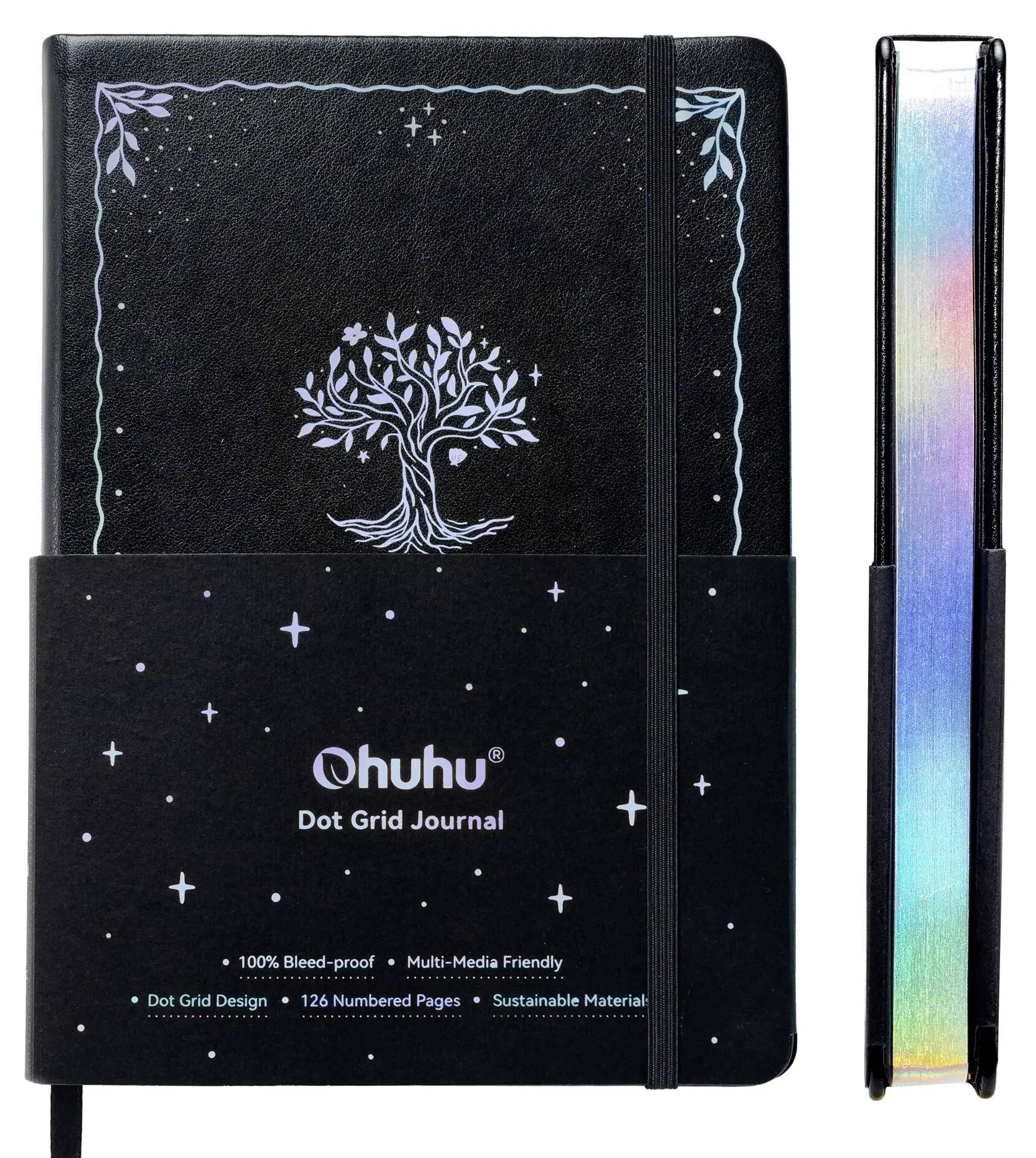 Ohuhu Journal Notebook: Medium Size 5.9" x 8.3", Bleedproof A5 Bullet Dotted Journal Notebook - 126 Pages for Journaling A5, Lay-Flat Leather Hardcover, 195 GSM Thick Dot Grid Paper for Writing, Planning, Tracking - Journal Notebook Series of Ohuhu