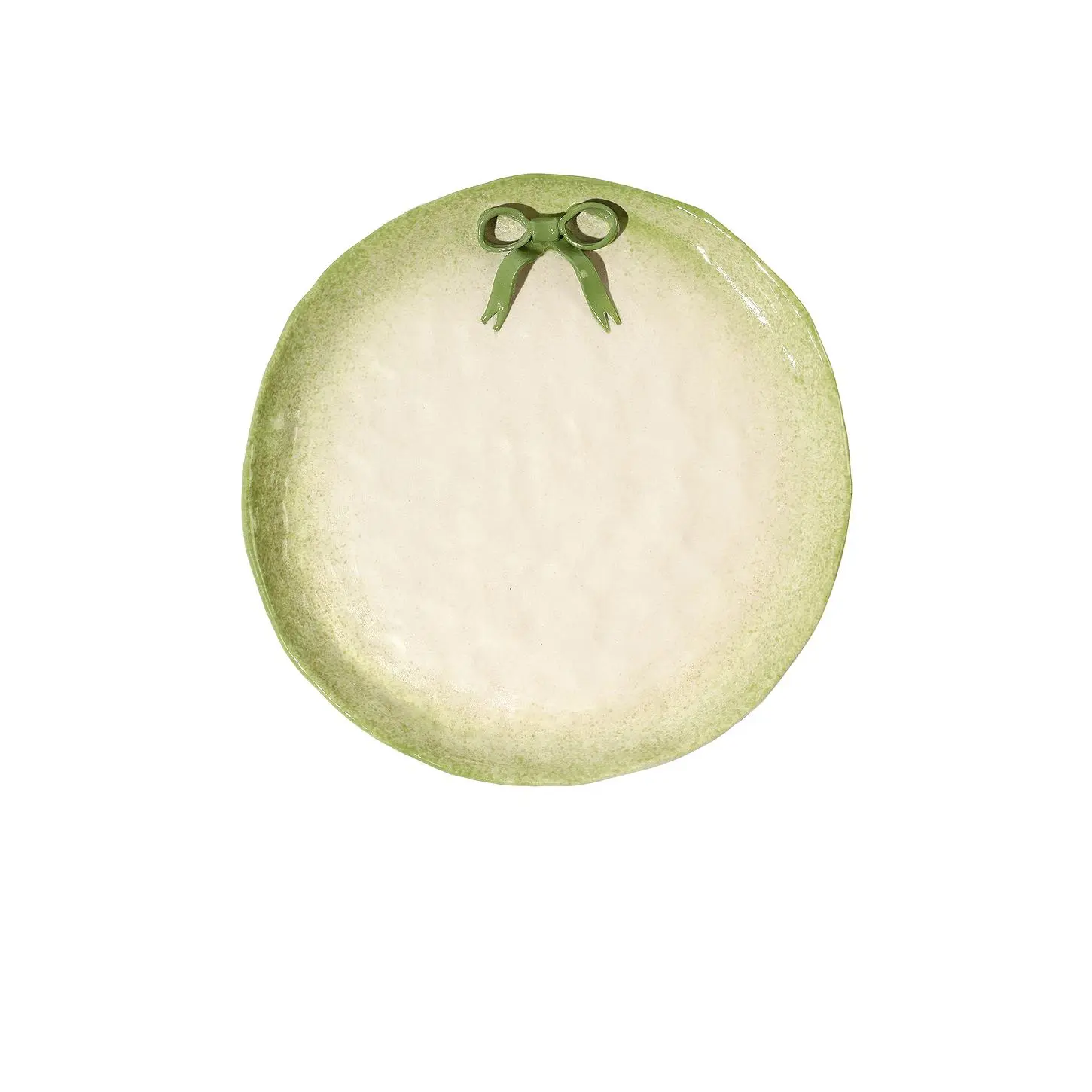 Noon & Moon Ceramic Bowknot Dinner Plate - 11" Diameter, Olive Green, 48-Hour Kiln Firing, Entirely Handcrafted, Hand-Sculpted Artisanal Kitchen Tableware, Hand Wash Only