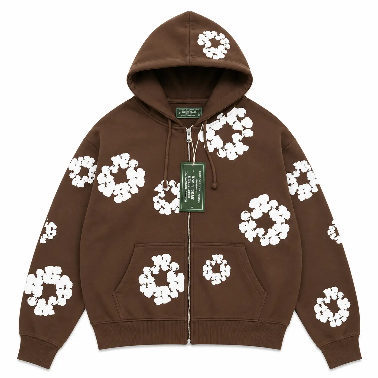 (100% Authentic with QR code)  (SS26) Denim Tears Cotton Wreath Zip Hoodie 'Dark Brown'