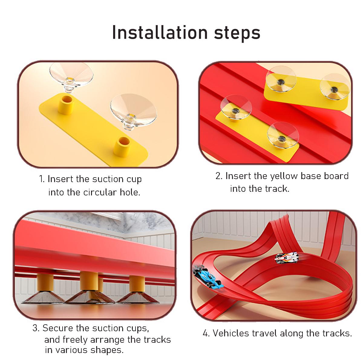 12.8 ft children’s elastic racing track, 1:64 die-cast racing toys, roll-up portable racing track, includes 4 cars and suction cups, birthday and Christmas gift for boys and girls ages 3+.