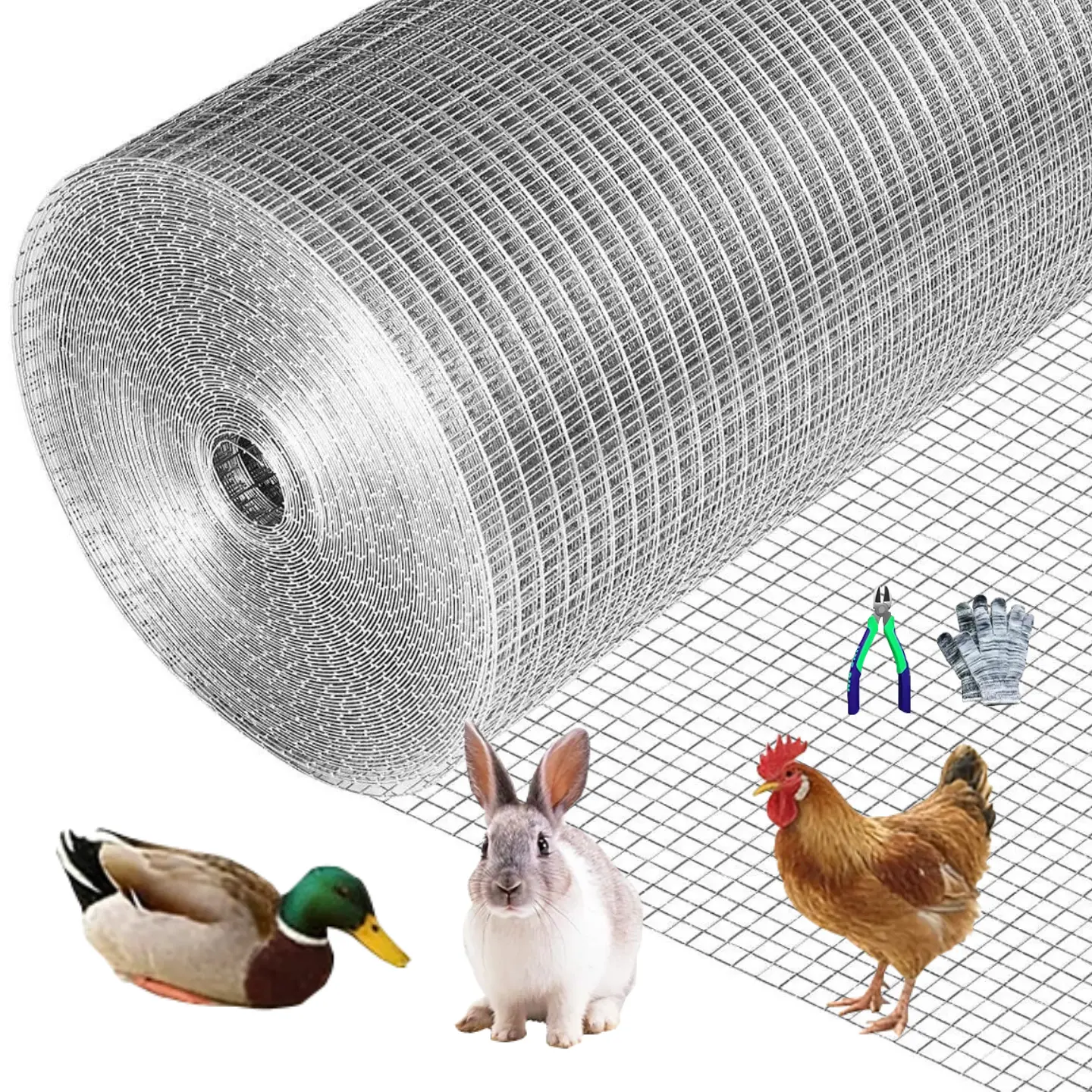 48inch x 100ft Hardware Cloth 1/2 inch Chicken Wire Fencing 19Ga, Hot Dipped Galvanized After Welding Garden Plant Supports Welded Metal Chicken Wire Fence Poultry Animal Netting Cage Screen
