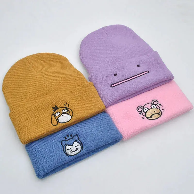 Kawaii Pokemon Anime Peripherals Gengar Psyduck Slowpoke Cartoon Knitted Hood Sun Hat Baseball Hat Birthday Gift
