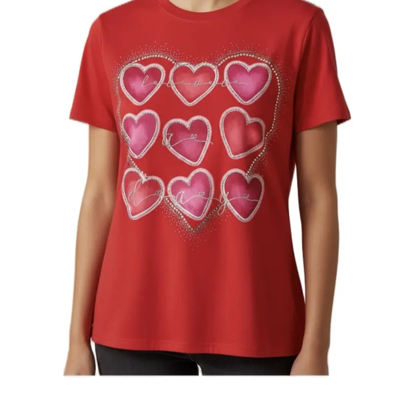 Mía-Beautiful basic t-shirt with a heart print and rhinestones 95%Cotton 5%Elastane