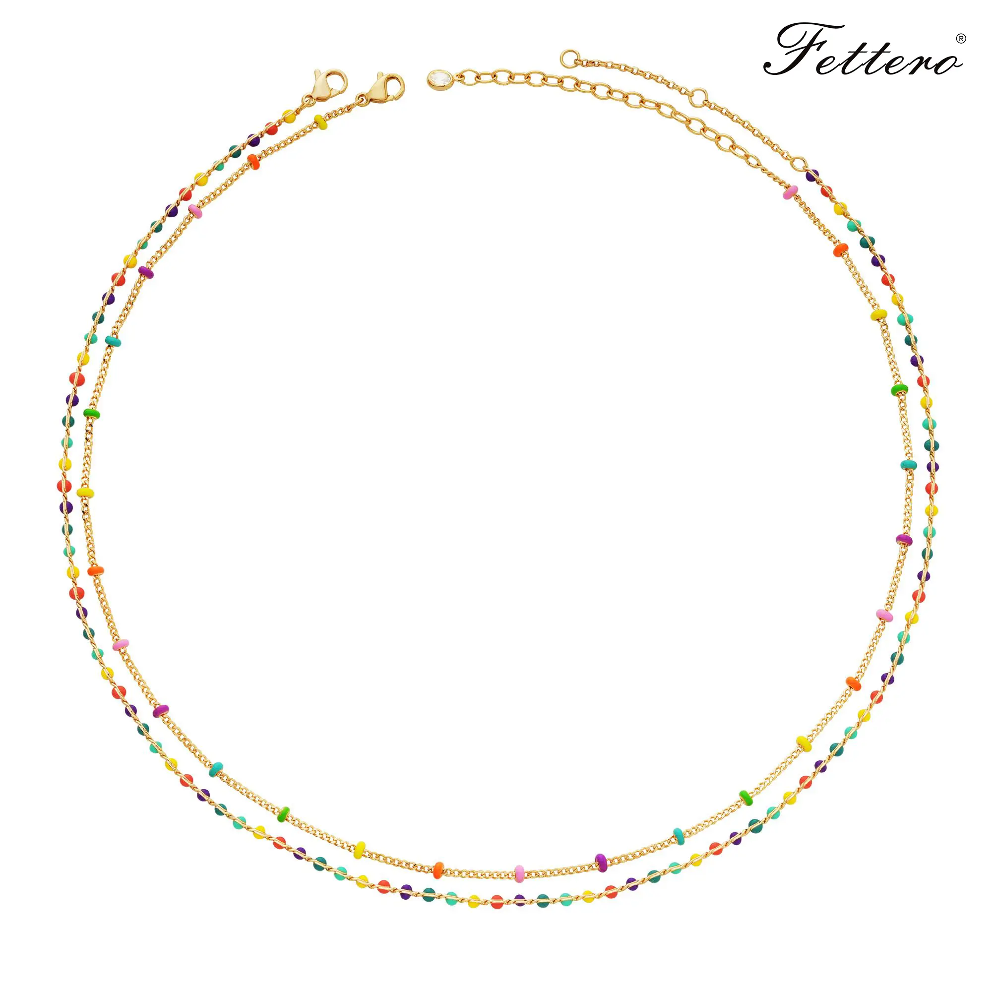 Fettero Rainbow Colorful Beaded Choker Necklace for Women, Gold-Plated Glazed Donut Macaron Candy Chain Necklace, Layered Rainbow Bead Necklace Set, Adjustable 14.5-15.3in Summer Festival Vacation Beach Jewelry Gift Pride Month DealsForYouDays WeeklyDeals