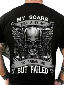 Men's Skull & Letter Graphic Round Neck Tee, Regular Fit Short Sleeve Crew Neck T-Shirt for Summer, Casual Streetwear Men's Top for Daily Wear