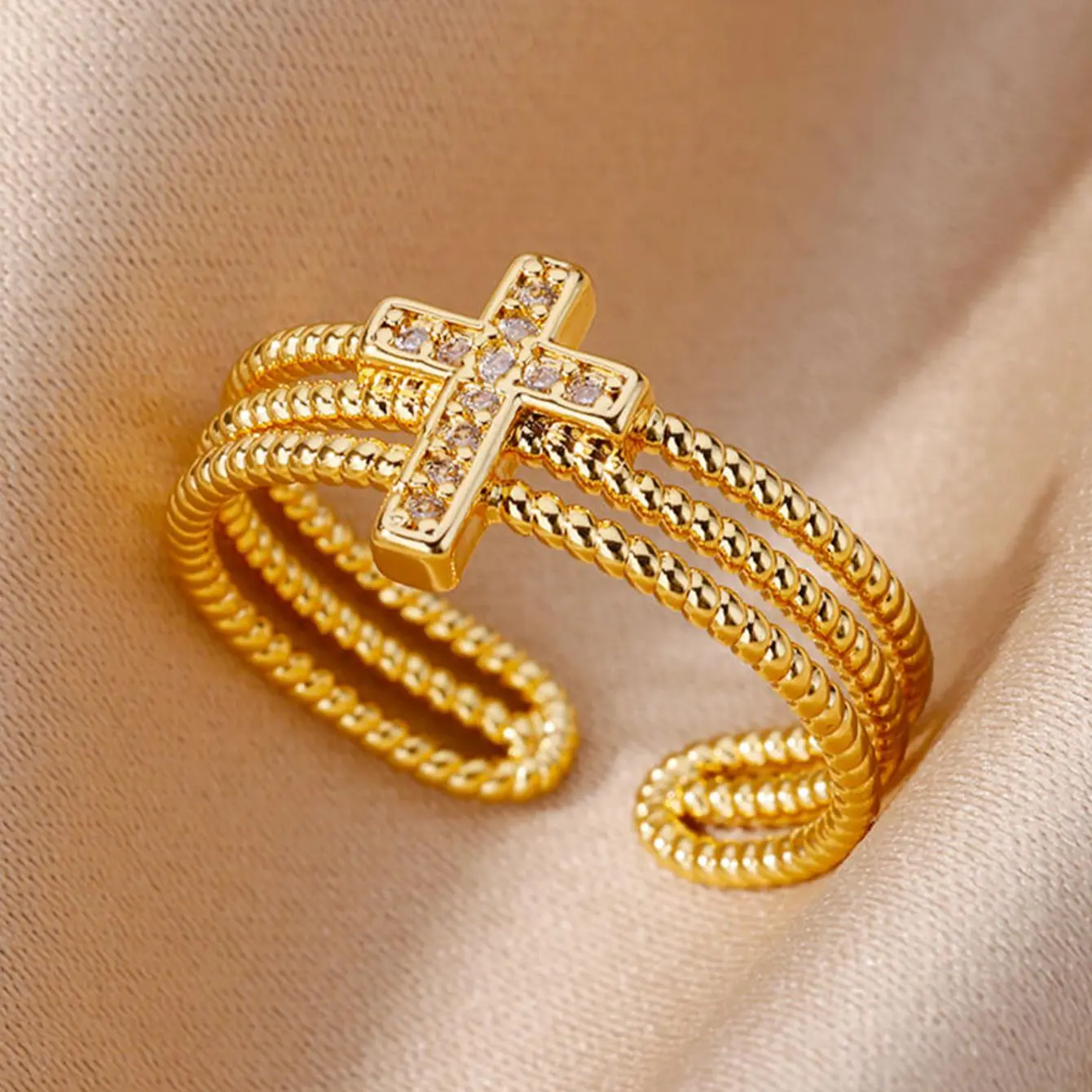 Charming Copper - Cross Ring for Women, Ideal for Casual Attire