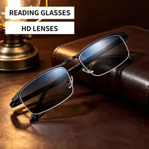 Lightweight Progressive Reading Glasses 1 Pair – Blue Light Blocking & Multi-Focus – +100° to +400° Diopter – Rectangular Metal Semi-Rimless – TR Temple – Comfort Fit for Men & Women